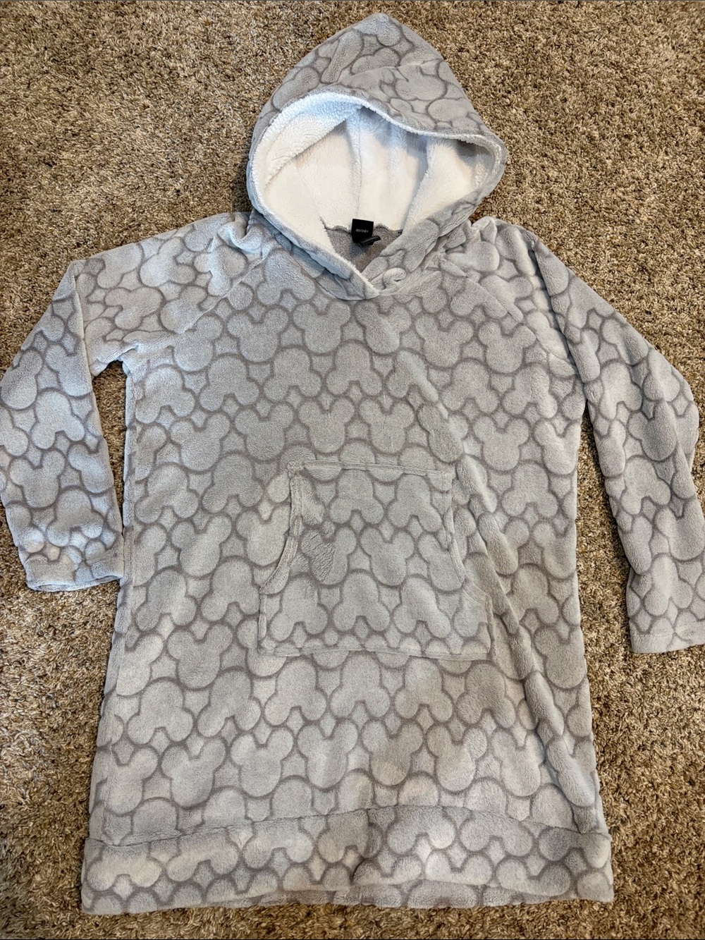 Cozy Grey Mickey Patterned Sherpa Lined Hood/Faux Fur Lined Dress